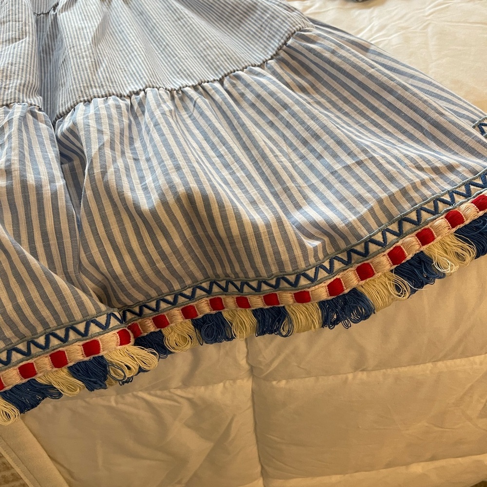 Tuckernuck Striped Blue Dress with Pom Pom Trim - Picture 7 of 9